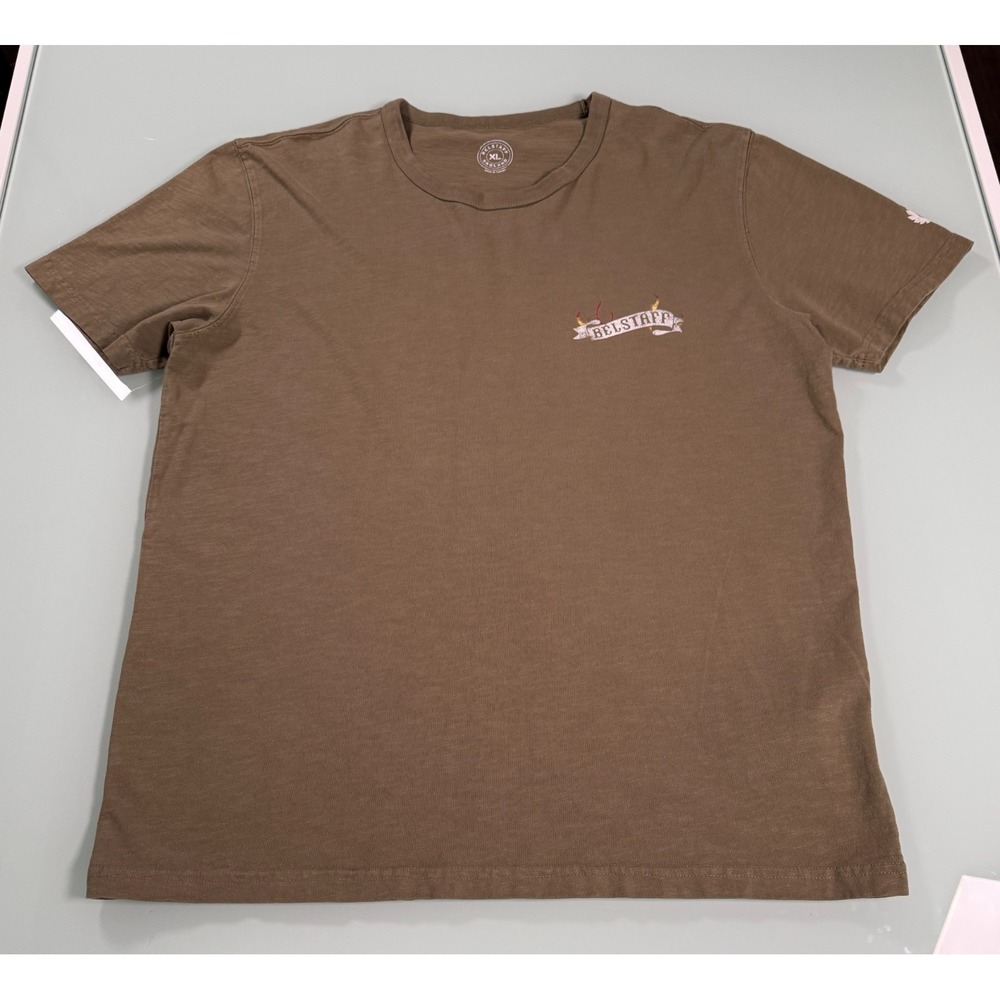 BELSTAFF Hockley Log T-Shirt Men's XL Olive Green Tiger & Flame Graphics Street